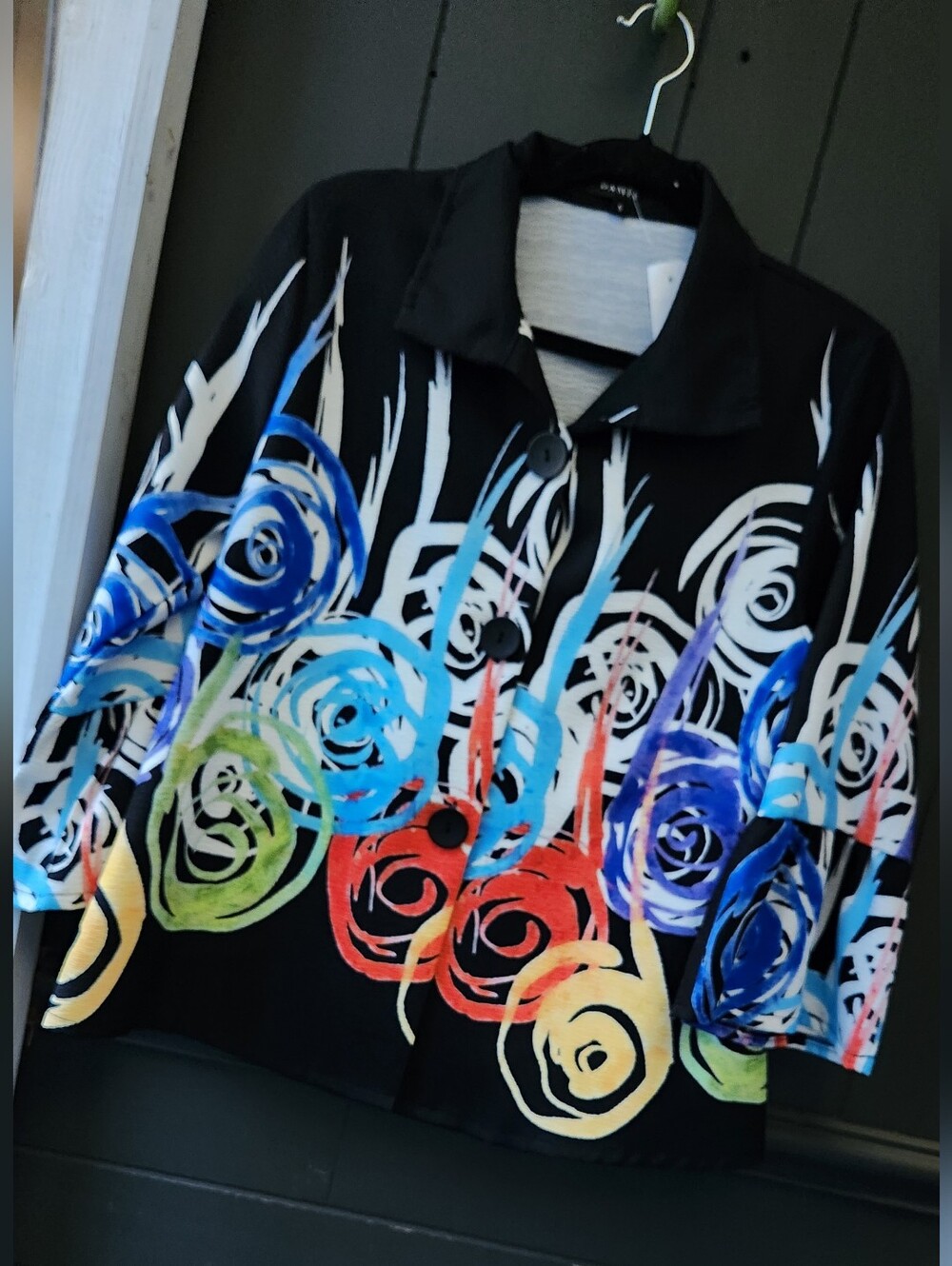 Damee Multicolored Swirls on a Black Background Blazer